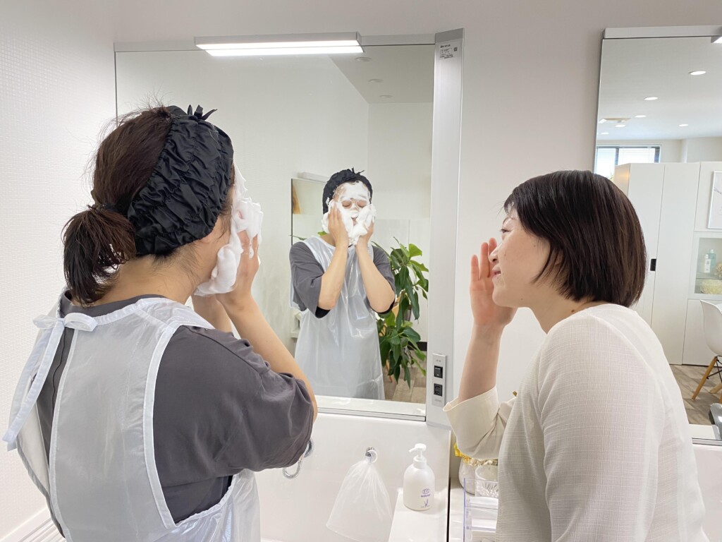 モイスティーヌ泉佐野上町サロンの泡立て洗顔体験